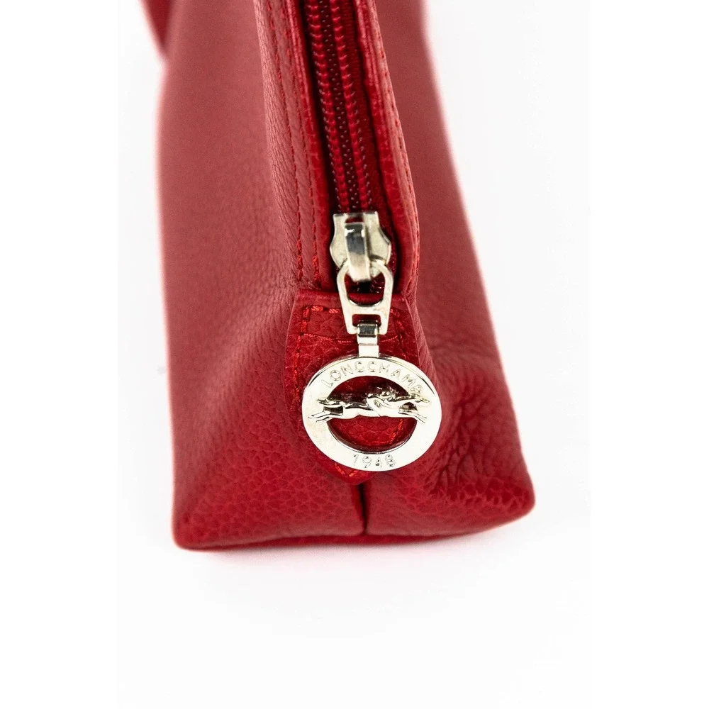 Longchamp Le Foulonné Red Pebbled Leather Dome Cosmetic Case